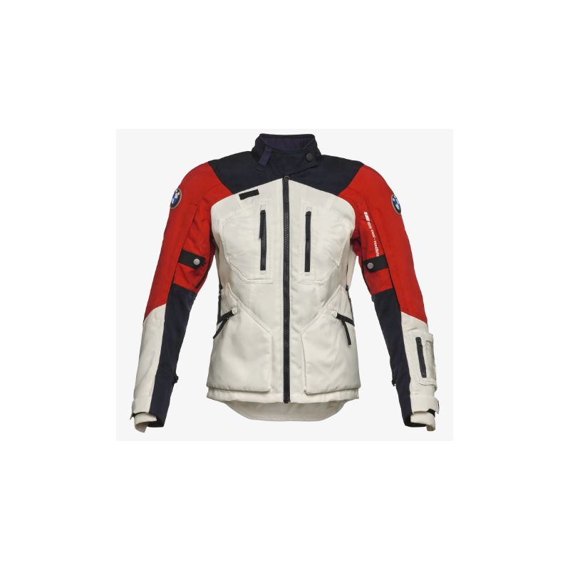 BMW Motorrad Jacke GS Rallye GORE-TEX mit weißer Brust und rot/blauen Ärmeln