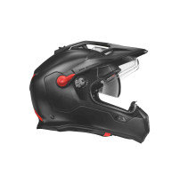 rechte Seite Helm GS Rallye Carbon grau matt mit offenem Visier und heruntergeklappter Sonnenblende
