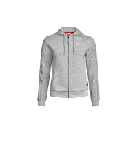 BMW Motorrad Zip-Hoodie Damen Grau Melange Front mit BMW Motorrad Wortmarke auf der linken Brust