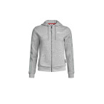 BMW Motorrad Zip-Hoodie Damen Grau Melange Front mit BMW Motorrad Wortmarke auf der linken Brust