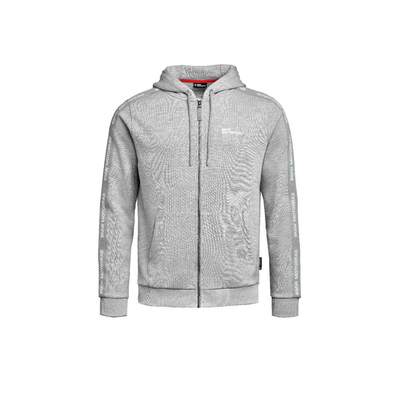 BMW Motorrad Zip-Hoodie Herren Grau Melange mit BMW Motorrad Wortmarke auf der linken Brust