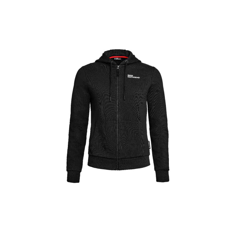 BMW Motorrad Damen Zip-Hoodie „Make Life A Ride“ in Schwarz mit Kapuze, Reißverschluss und BMW Motorrad Logo auf der Brust.