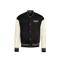 BMW Motorrad Berlin Built Jacke mit schwarzem Korpus, weißen Ärmeln und Aircooled-Schriftzug.