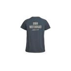 Graues BMW Motorrad Aircooled Damen T-Shirt mit Boxermotor-Print auf dem Rücken.