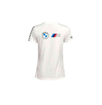 Rückansicht des BMW Motorrad Motorsport Damen T-Shirts mit großem BMW Logo und M Logo auf dem Rücken.