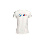 Rückansicht des BMW Motorrad Motorsport Damen T-Shirts mit großem BMW Logo und M Logo auf dem Rücken.