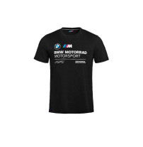 BMW Motorrad Motorsport Herren T-Shirt schwarz mit großem RR- und Motorsport-Print auf der Vorderseite.