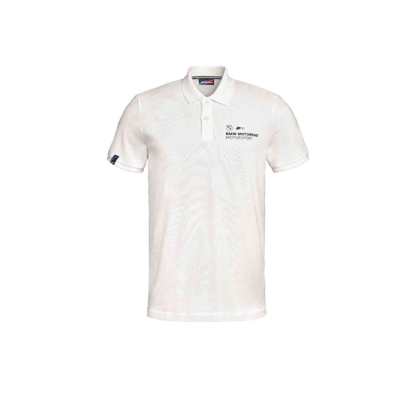 BMW Motorrad Motorsport Poloshirt in Weiß mit dezenten Motorsport-Prints.
