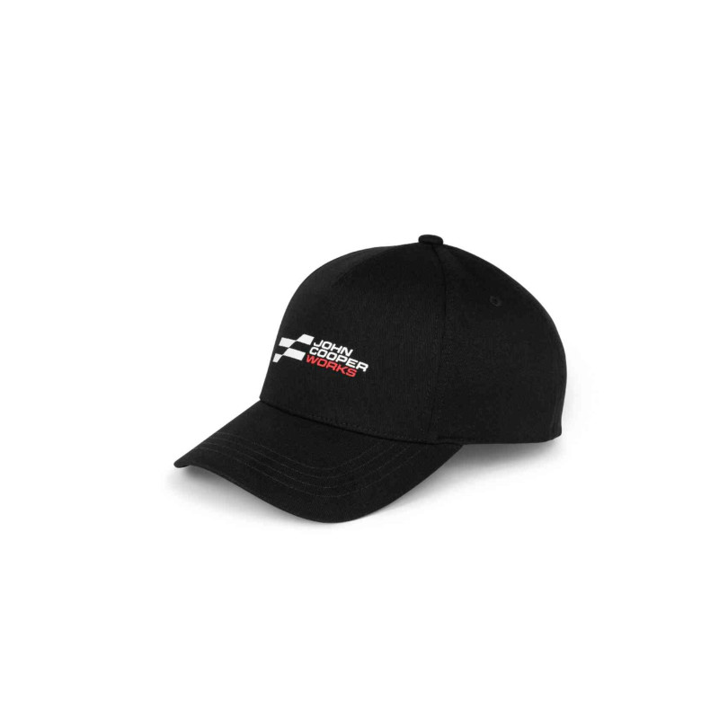Schwarze MINI JCW Cap mit John Cooper Works Logo auf der Vorderseite.