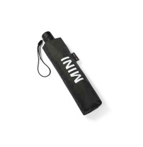 Schwarzer MINI Taschenschirm mit MINI Wordmark.