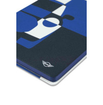 Detailansicht des MINI Notebook Covers mit Car Tile Design in Blau- und Indigotönen