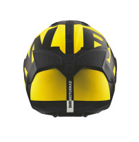 Rückansicht des BMW Motorrad Xomo Carbon Thunder Helms mit markantem Helmdesign.