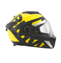 Rechte Seitenansicht des BMW Motorrad Xomo Carbon Thunder Helms mit geschlossenem Visier.
