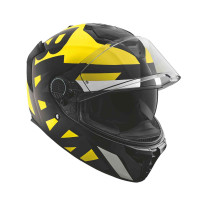 BMW Motorrad Xomo Carbon Thunder Helm im rechten Halbprofil mit geöffnetem Visier.