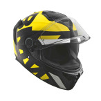 BMW Motorrad Xomo Carbon Thunder Helm im rechten Halbprofil mit geöffnetem Visier.